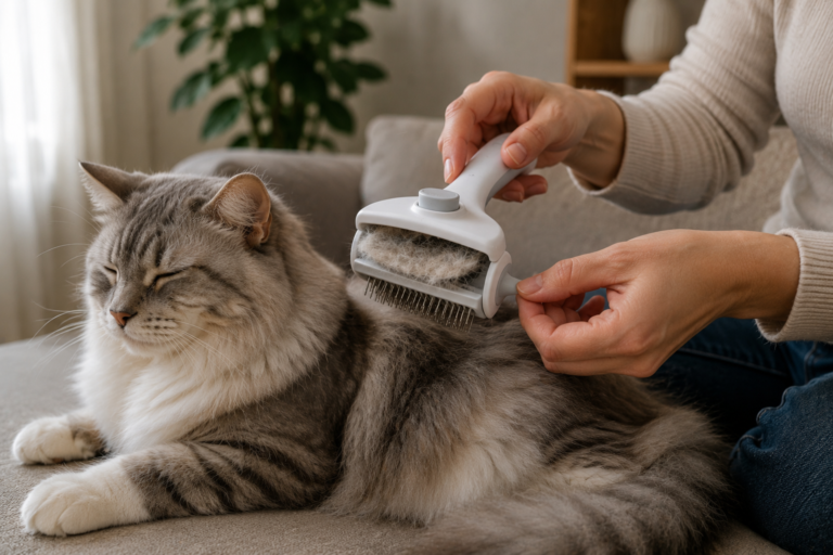 Kat wordt zachtjes geborsteld